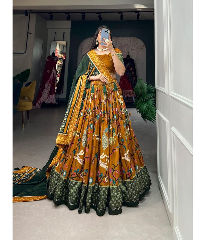     			KRISHU ETHNICS Yellow Silk Blends Circular Semi Stitched Lehenga