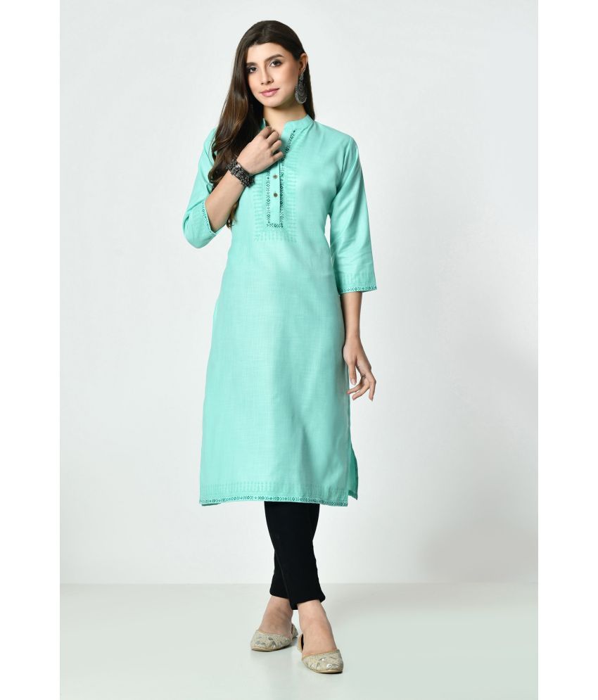     			MAURYA Pack of 1 Cotton Blend Printed Straight Women's Kurti - ( Mint Green )