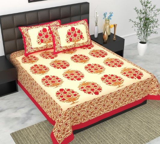     			E Elma Cotton 1 Double Bedsheet with 2 Pillow Covers ( Red )