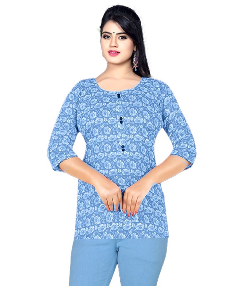     			PickALook Pack of 1 Rayon Printed Straight Women's Kurti - ( Blue )