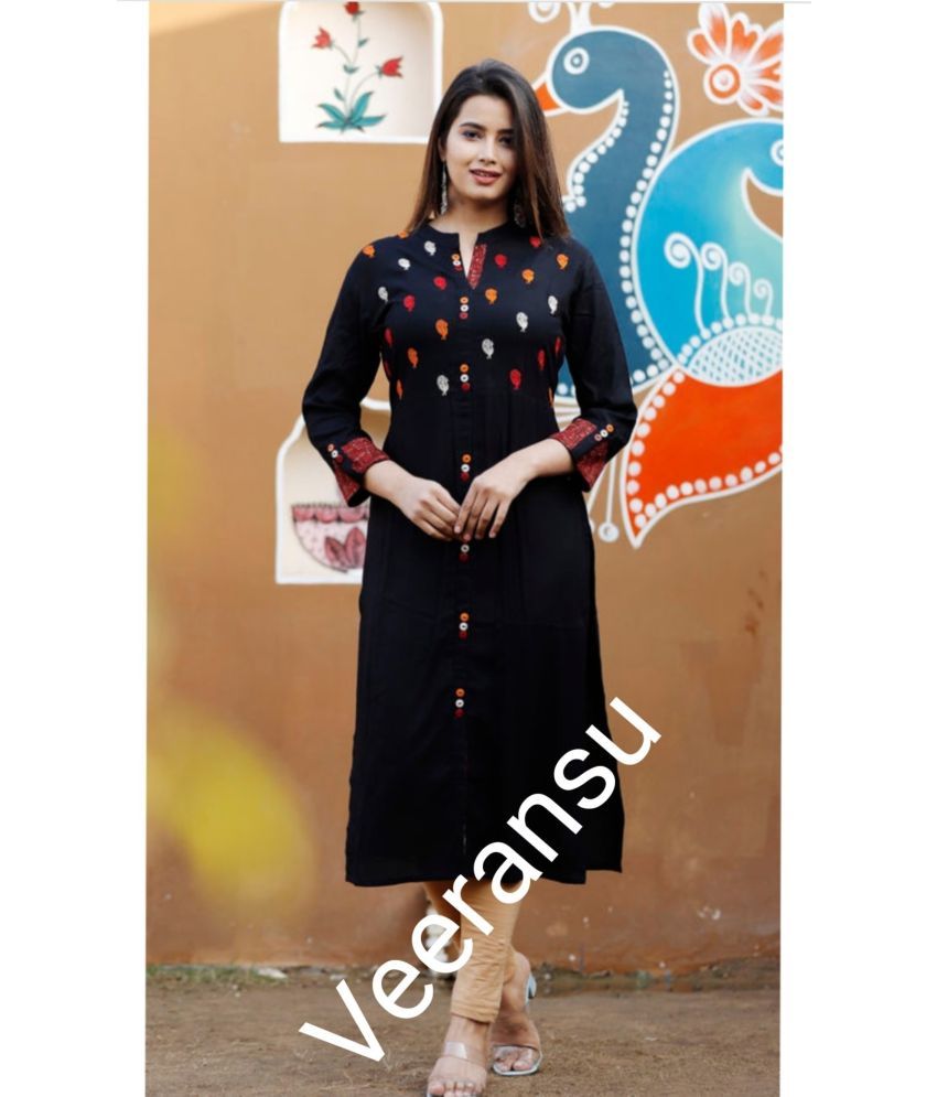     			VEERANSU Pack of 1 Viscose Rayon Embroidered Straight Women's Kurti - ( Black )