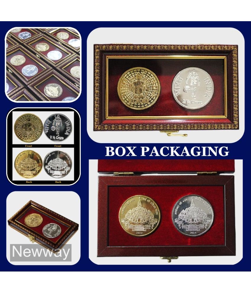     			(2 Coins With Box Packaging) 5 & 2.5 Crore Rupees, Ram Mandir Goldplated & Silverplated old 2 Coins