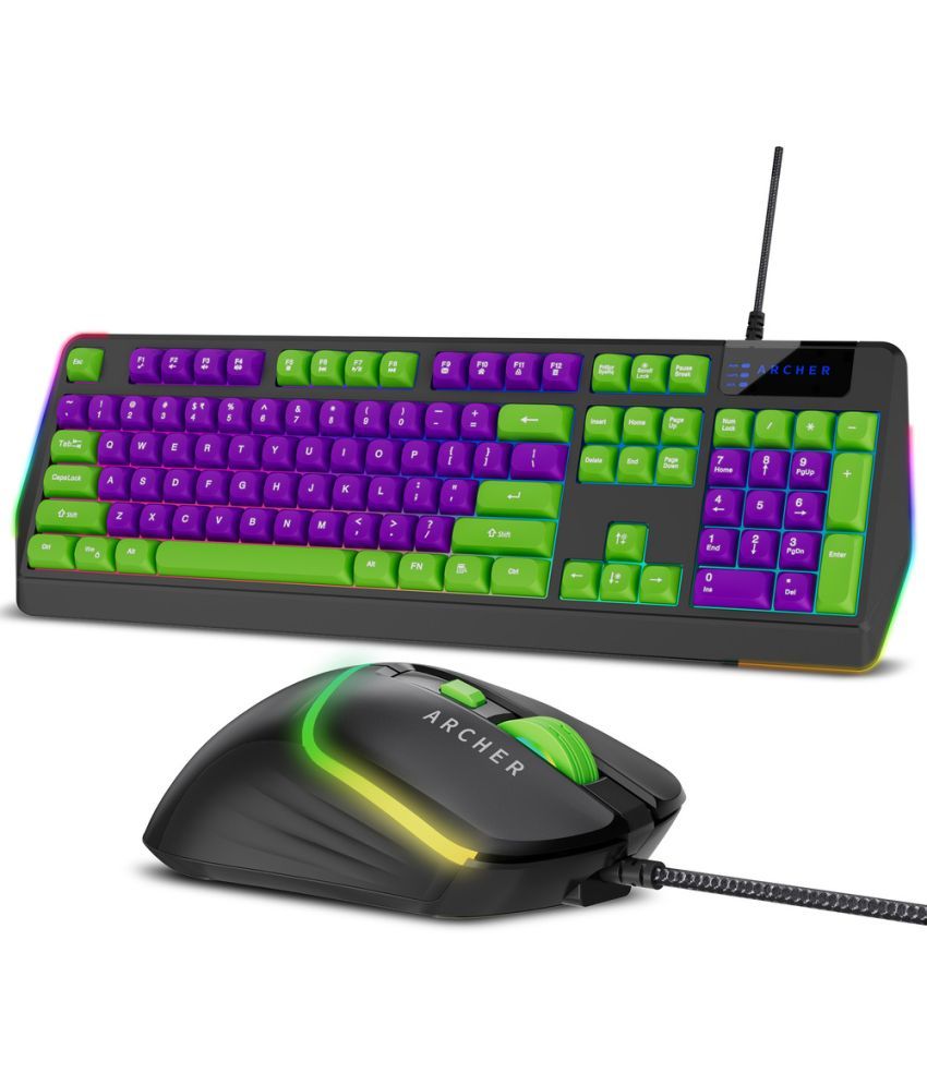     			Archer Tech Lab Green USB Wired Keyboard Mouse Combo