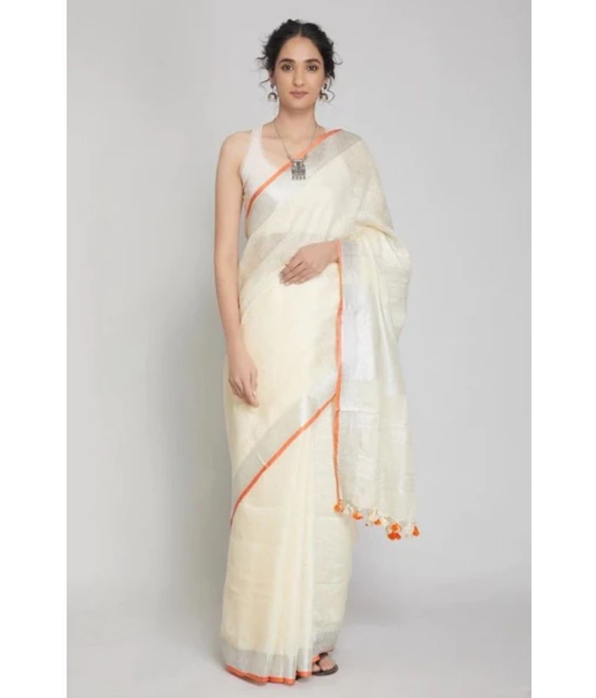     			CLOTH9 Cotton Solid Saree With Blouse Piece ( WHITE , Pack of 1 )