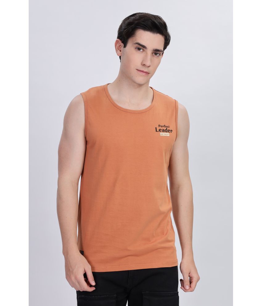     			COLOR HUNT 100% Cotton Regular Fit Printed Sleeveless Men's Round T-Shirt - Brown ( Pack of 1 )