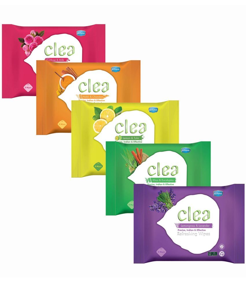     			Clea Makeup Remover & Refreshing Wipes | Pack of 5 (8 Wipes/Pack) Wet Wipes ( 40 Pcs )