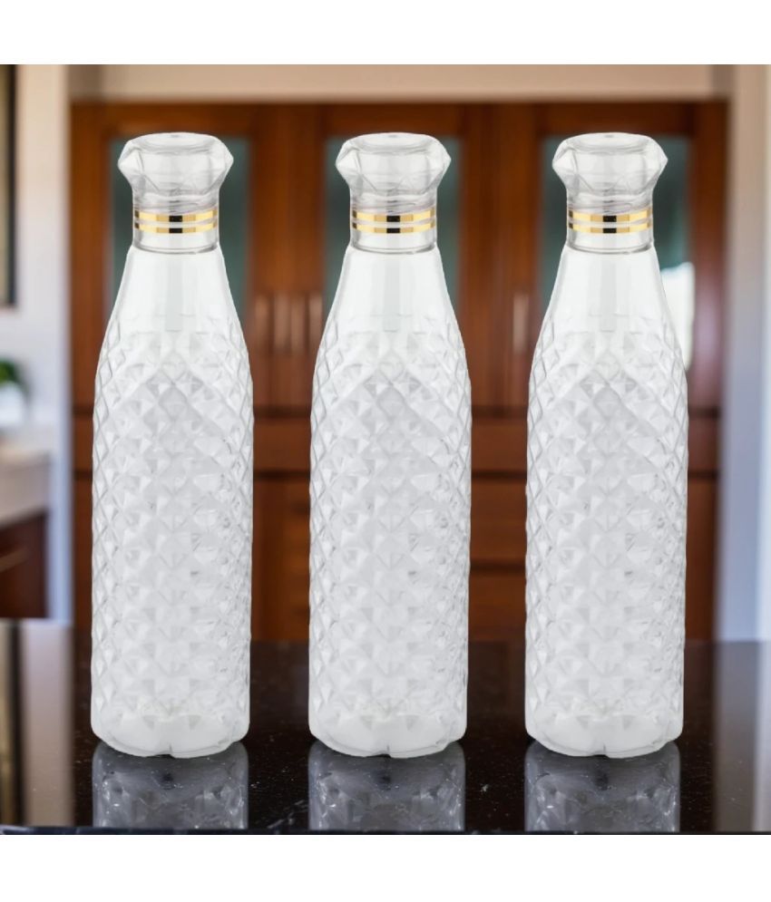     			SARVASHVA TRENDS diamond water bottle, fridge water bottle, bottle White Plastic Fridge Water Bottle 1000 mL ( Set of 3 )