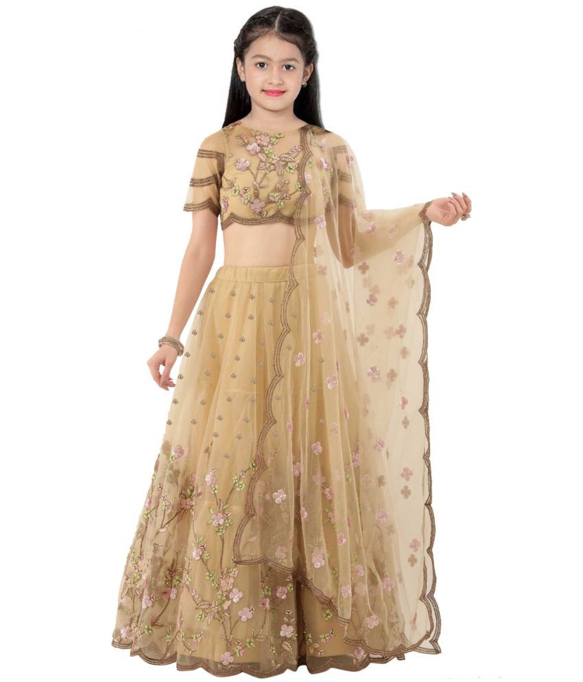     			Supar Sleave Net Lehenga Choli Set For Girls ( Pack of 1 , Cream )