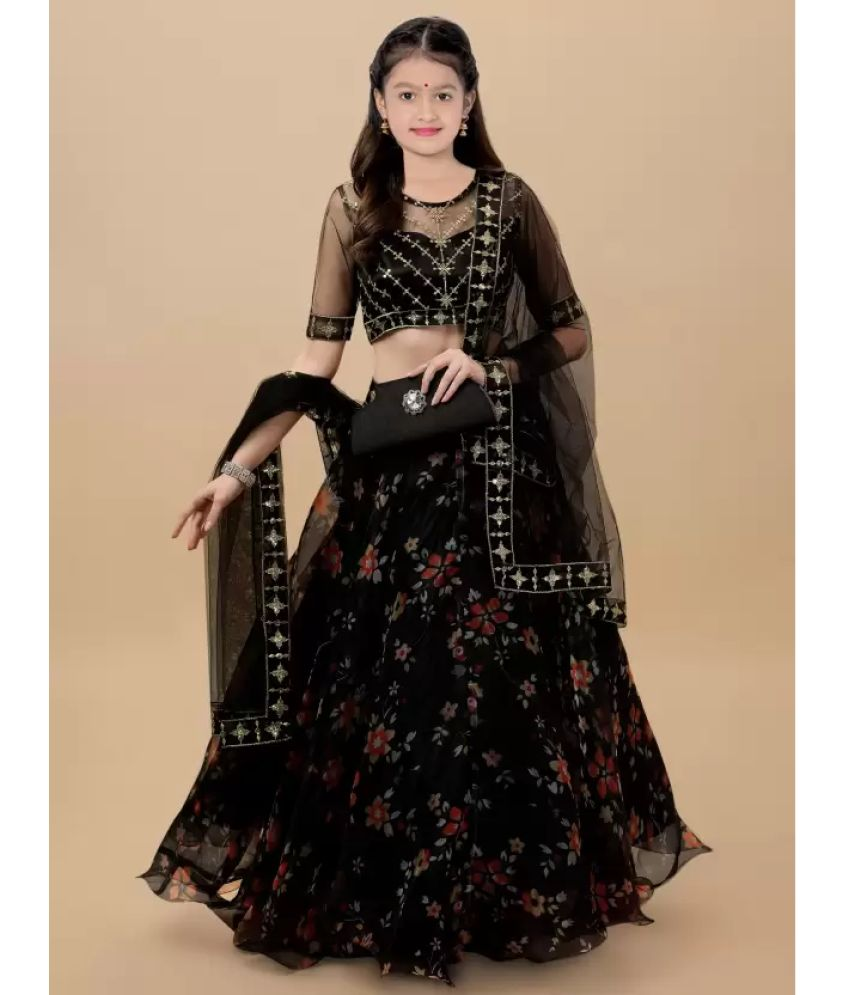     			Supar Sleave Organza Lehenga Choli Set For Girls ( Pack of 1 , Black )