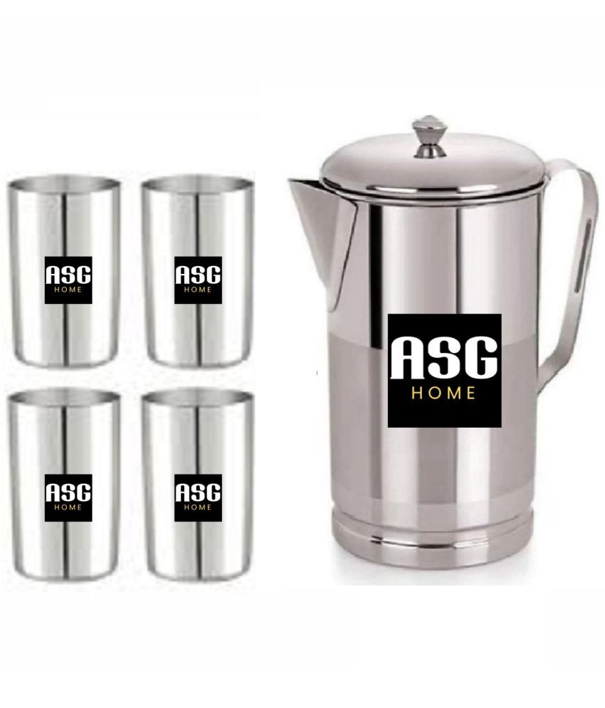     			ASG HOME Jug and Glass set Stainless Steel Plain Jug & Glass Set 2000 mL Silver