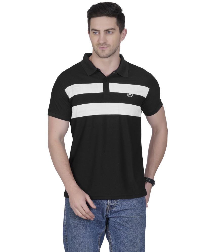     			DIDOT Pack of 1 Cotton Blend Regular Fit Striped Half Sleeves Men's Polo T Shirt ( Black )