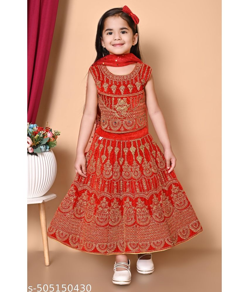     			DS DRESSES Velvet Lehenga Choli Set For Girls ( Pack of 1 , Red )