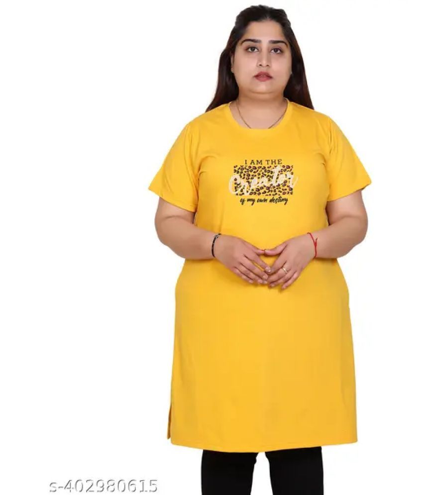     			EVEGRAZE Pack of 1 Cotton Blend Printed Straight Women's Kurti - ( Yellow )