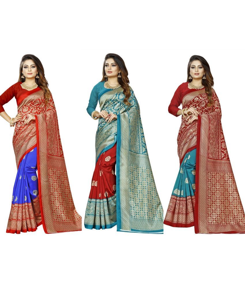     			RUNAYA NX Art Silk Printed Saree With Blouse Piece ( Multicolor , Pack of 3 )