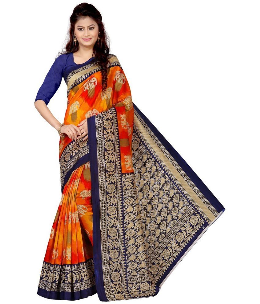     			RUNAYA NX Art Silk Printed Saree With Blouse Piece ( Orange , Pack of 1 )