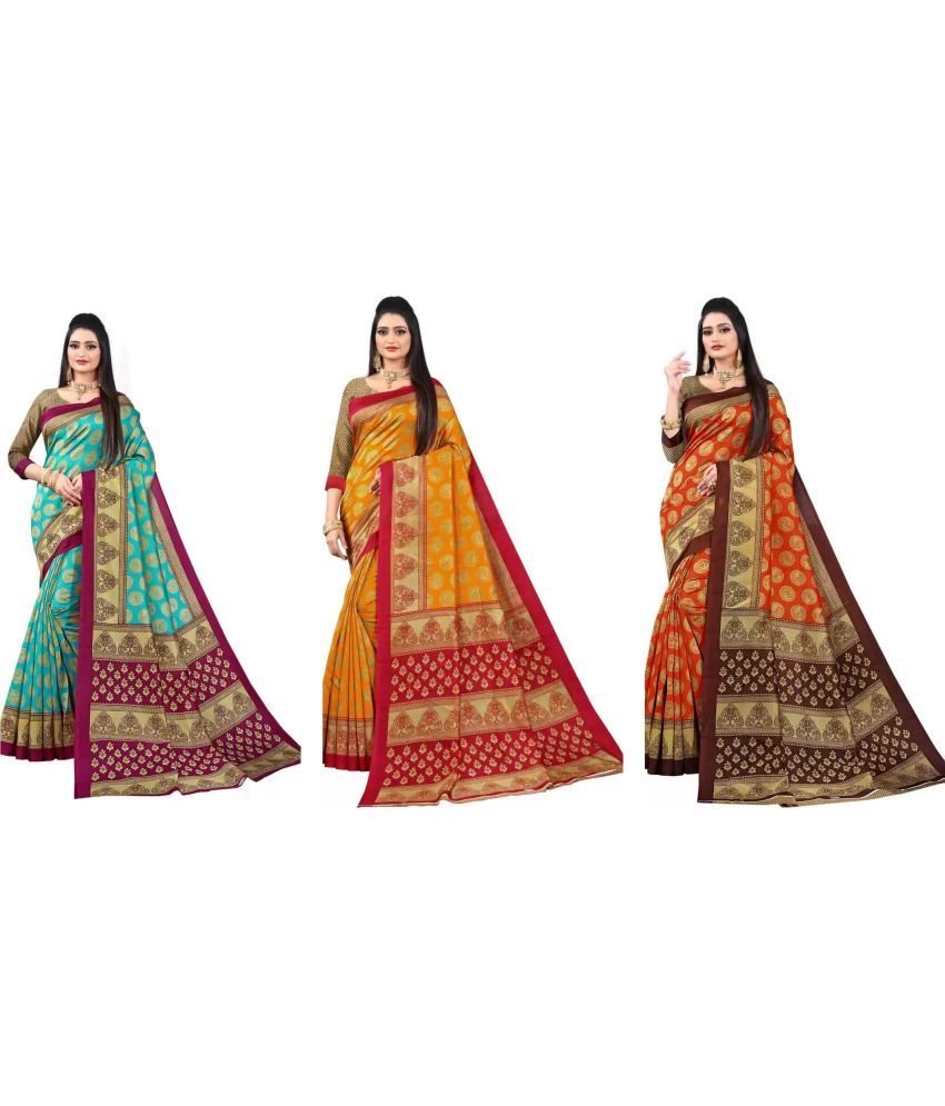     			RUNAYA NX Art Silk Printed Saree With Blouse Piece ( Multicolor , Pack of 3 )