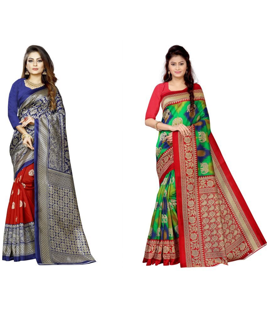     			RUNAYA NX Art Silk Printed Saree With Blouse Piece ( Multicolor , Pack of 2 )