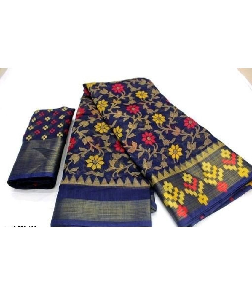     			RUNAYA NX Art Silk Printed Saree With Blouse Piece ( Navy Blue , Pack of 1 )