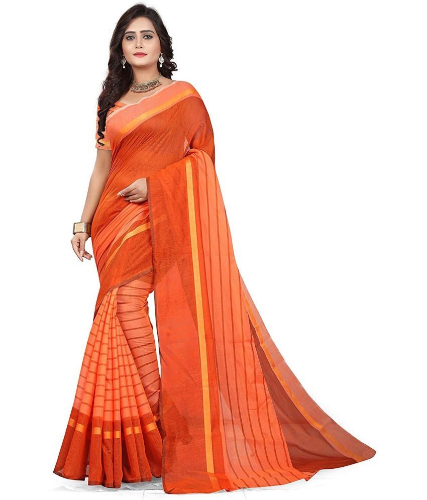     			RUNAYA NX Cotton Blend Printed Saree With Blouse Piece ( Orange , Pack of 1 )