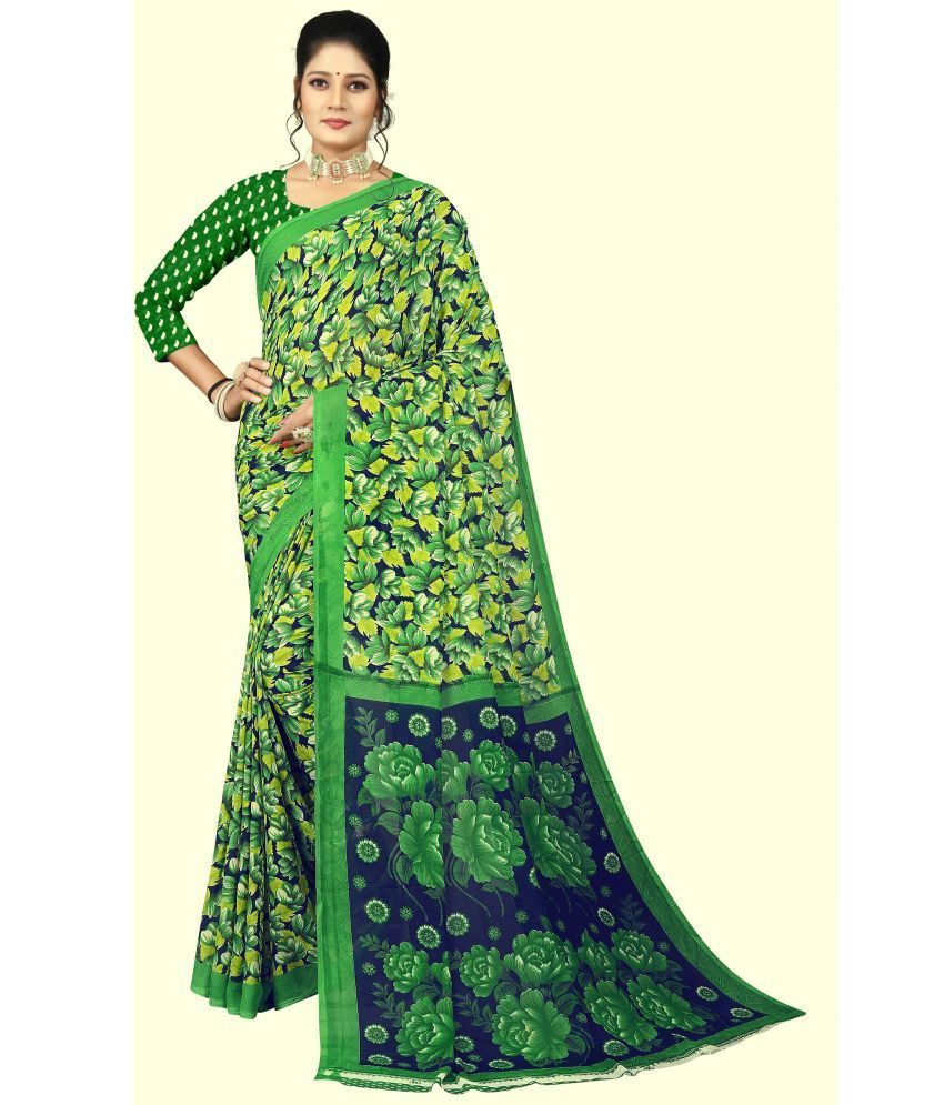     			RUNAYA NX Cotton Blend Printed Saree With Blouse Piece ( Green , Pack of 1 )