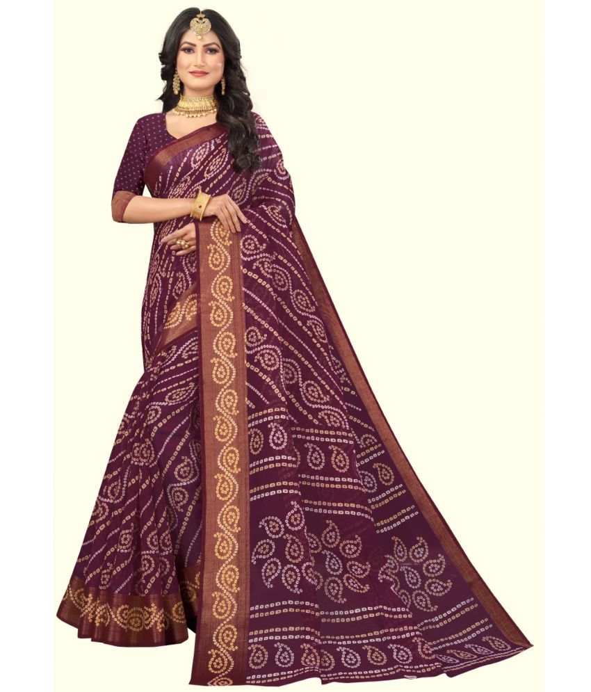     			RUNAYA NX Cotton Blend Printed Saree With Blouse Piece ( Purple , Pack of 1 )