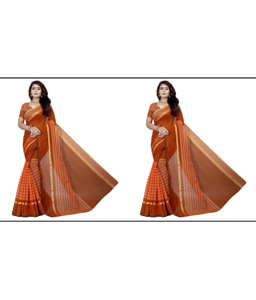     			RUNAYA NX Cotton Blend Printed Saree Without Blouse Piece ( Orange , Pack of 1 )