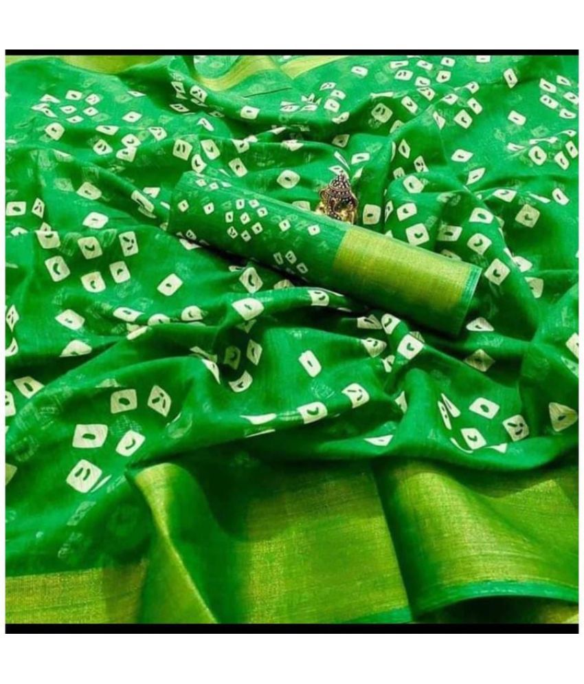     			RUNAYA NX Cotton Blend Printed Saree With Blouse Piece ( Green , Pack of 1 )