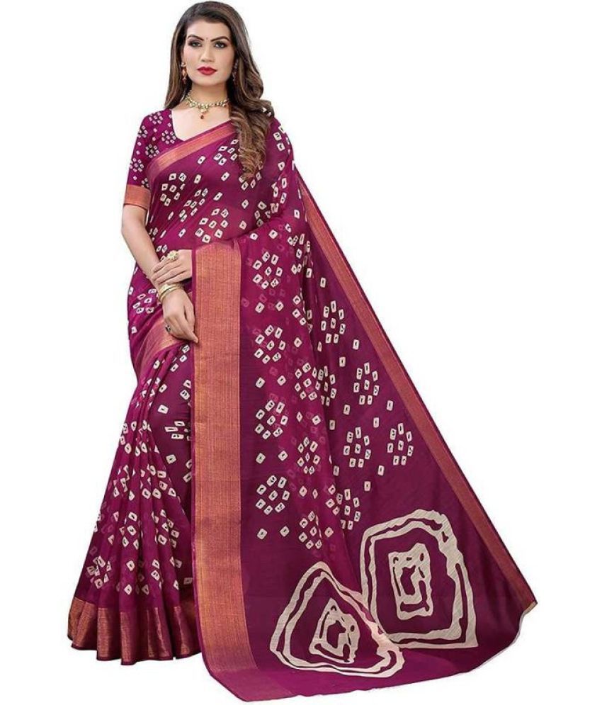     			RUNAYA NX Cotton Blend Printed Saree With Blouse Piece ( Purple , Pack of 1 )