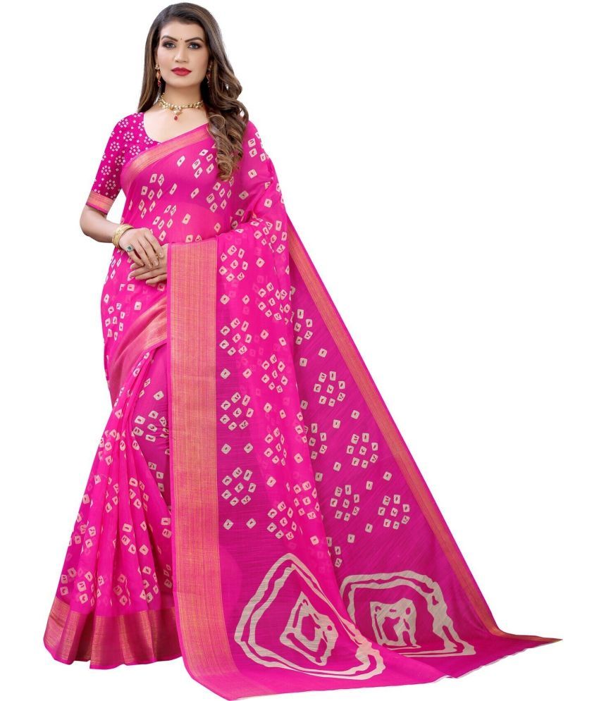     			RUNAYA NX Cotton Blend Printed Saree With Blouse Piece ( Pink , Pack of 1 )