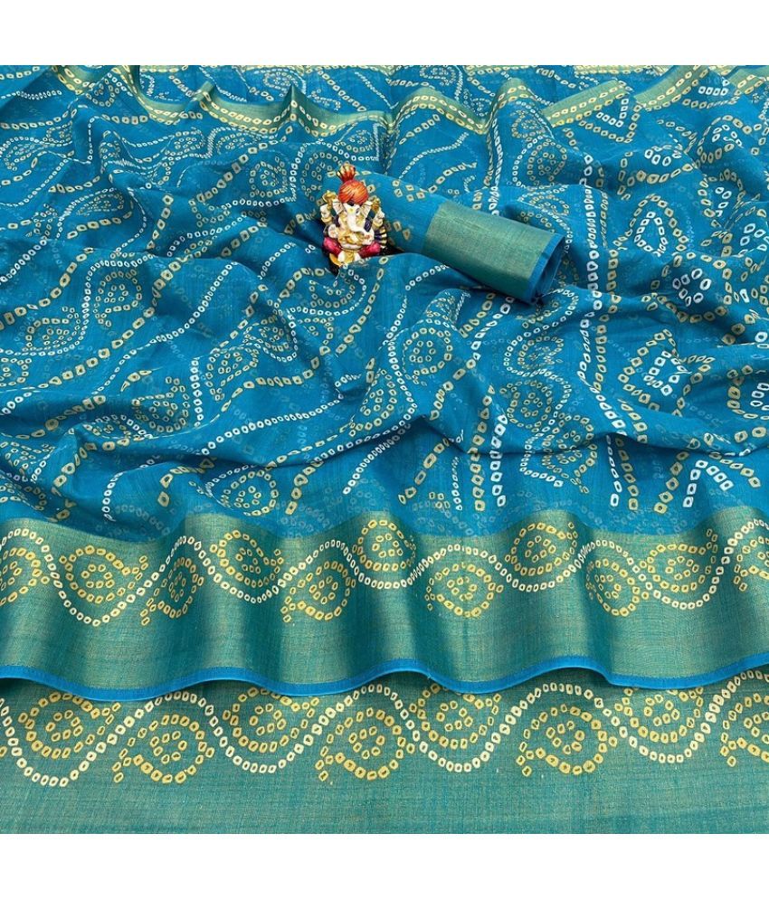     			RUNAYA NX Cotton Blend Printed Saree With Blouse Piece ( Light Blue , Pack of 1 )