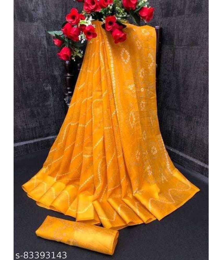     			RUNAYA NX Cotton Blend Printed Saree With Blouse Piece ( Yellow , Pack of 1 )