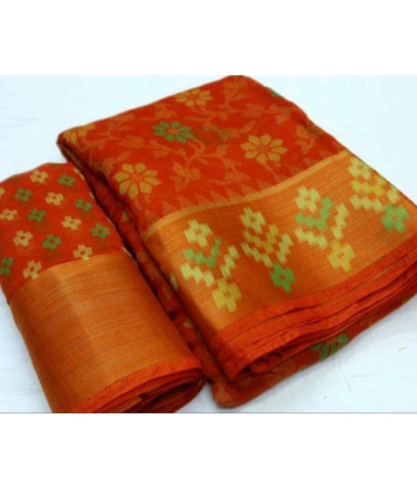     			RUNAYA NX Cotton Blend Printed Saree With Blouse Piece ( Orange , Pack of 1 )