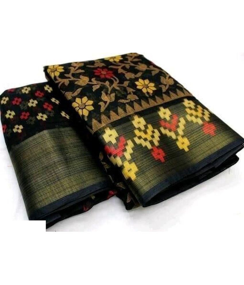     			RUNAYA NX Cotton Blend Printed Saree With Blouse Piece ( Black , Pack of 1 )