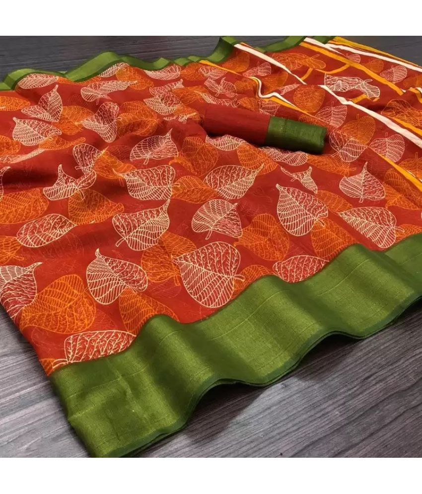     			RUNAYA NX Cotton Blend Printed Saree With Blouse Piece ( Orange , Pack of 1 )