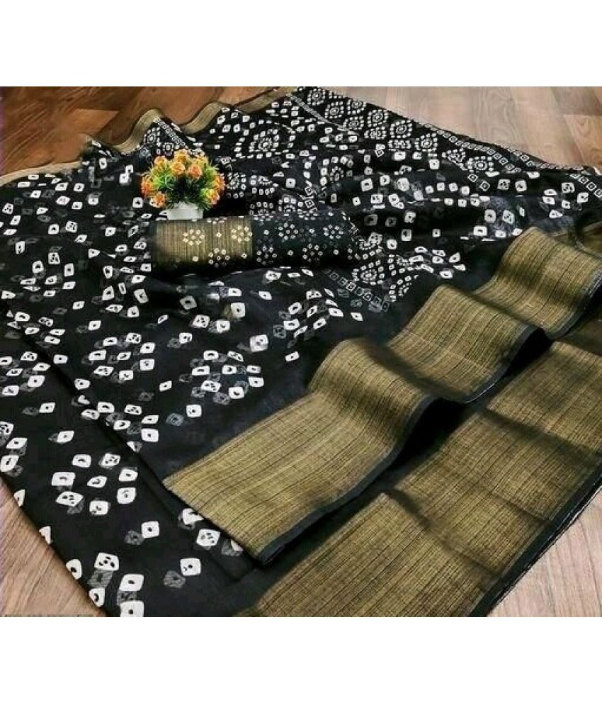     			RUNAYA NX Cotton Blend Printed Saree With Blouse Piece ( Black , Pack of 1 )