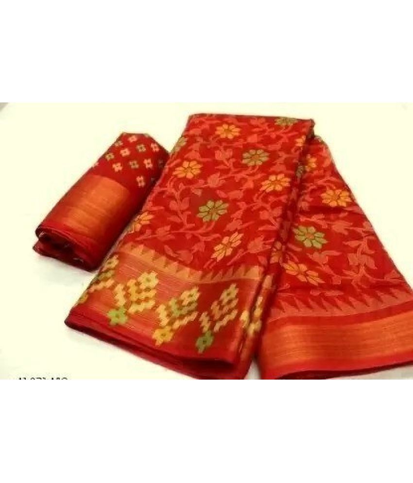     			RUNAYA NX Cotton Blend Printed Saree With Blouse Piece ( Orange , Pack of 1 )