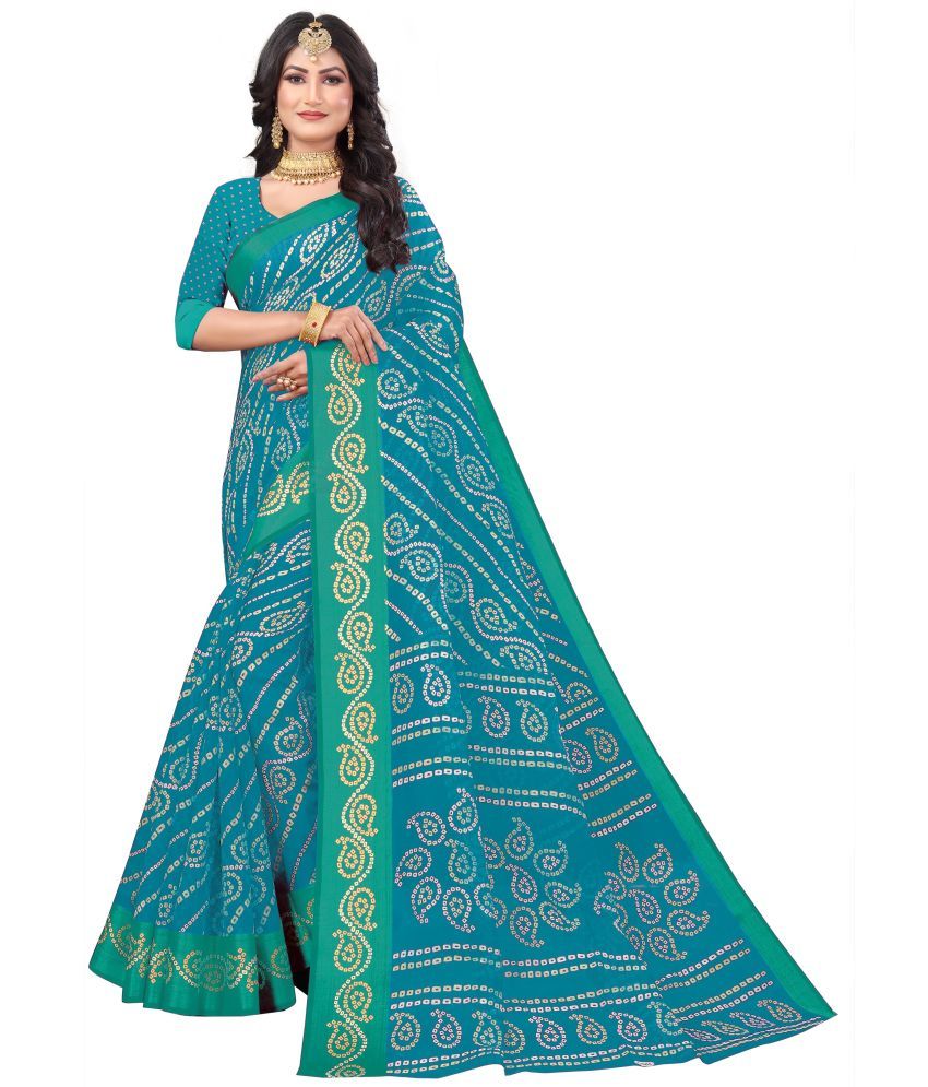     			RUNAYA NX Cotton Blend Printed Saree With Blouse Piece ( Light Blue , Pack of 1 )