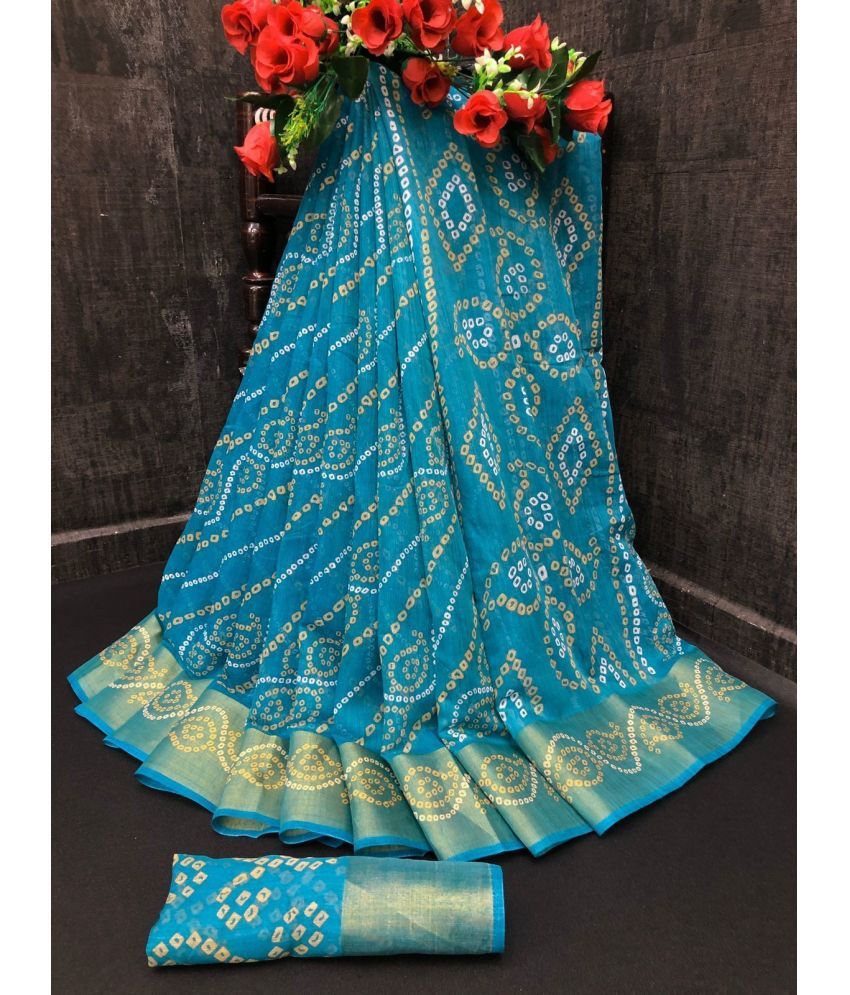     			RUNAYA NX Cotton Blend Printed Saree With Blouse Piece ( Light Blue , Pack of 1 )