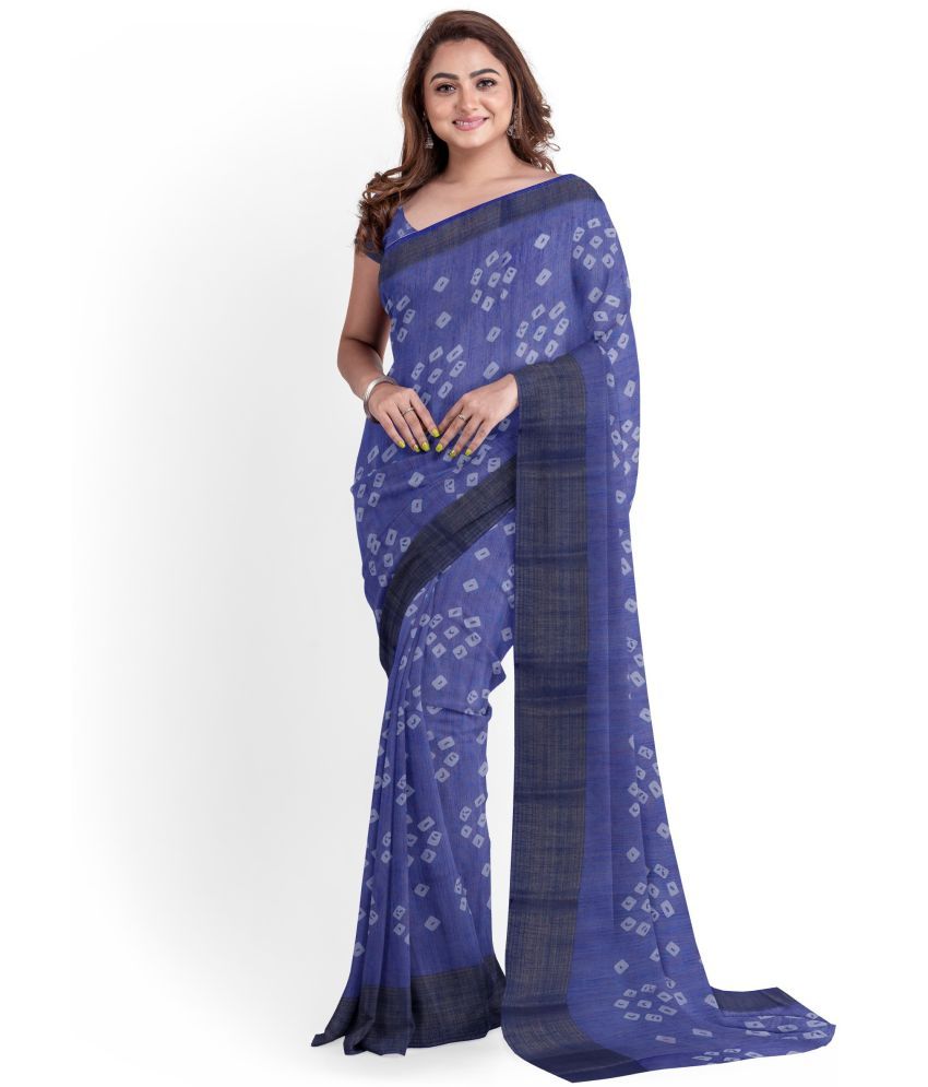     			RUNAYA NX Cotton Blend Printed Saree With Blouse Piece ( Blue , Pack of 1 )