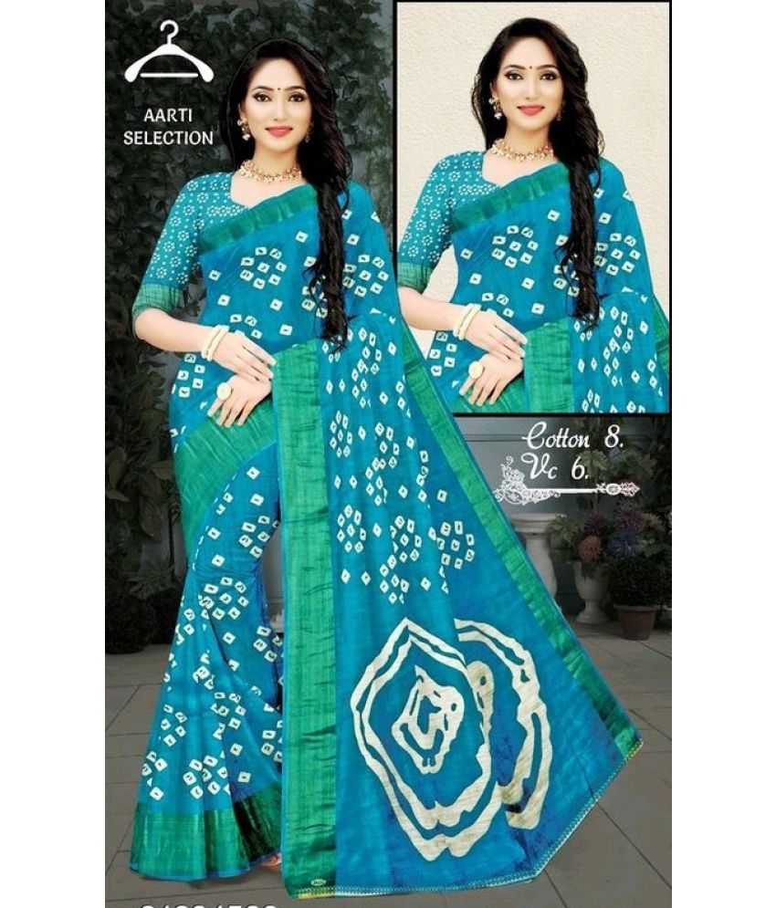     			RUNAYA NX Cotton Blend Printed Saree With Blouse Piece ( Light Blue , Pack of 1 )