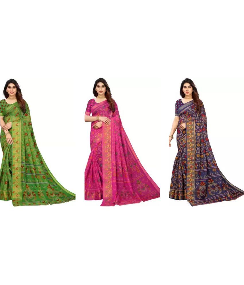     			RUNAYA NX Cotton Silk Printed Saree With Blouse Piece ( Multicolor , Pack of 3 )