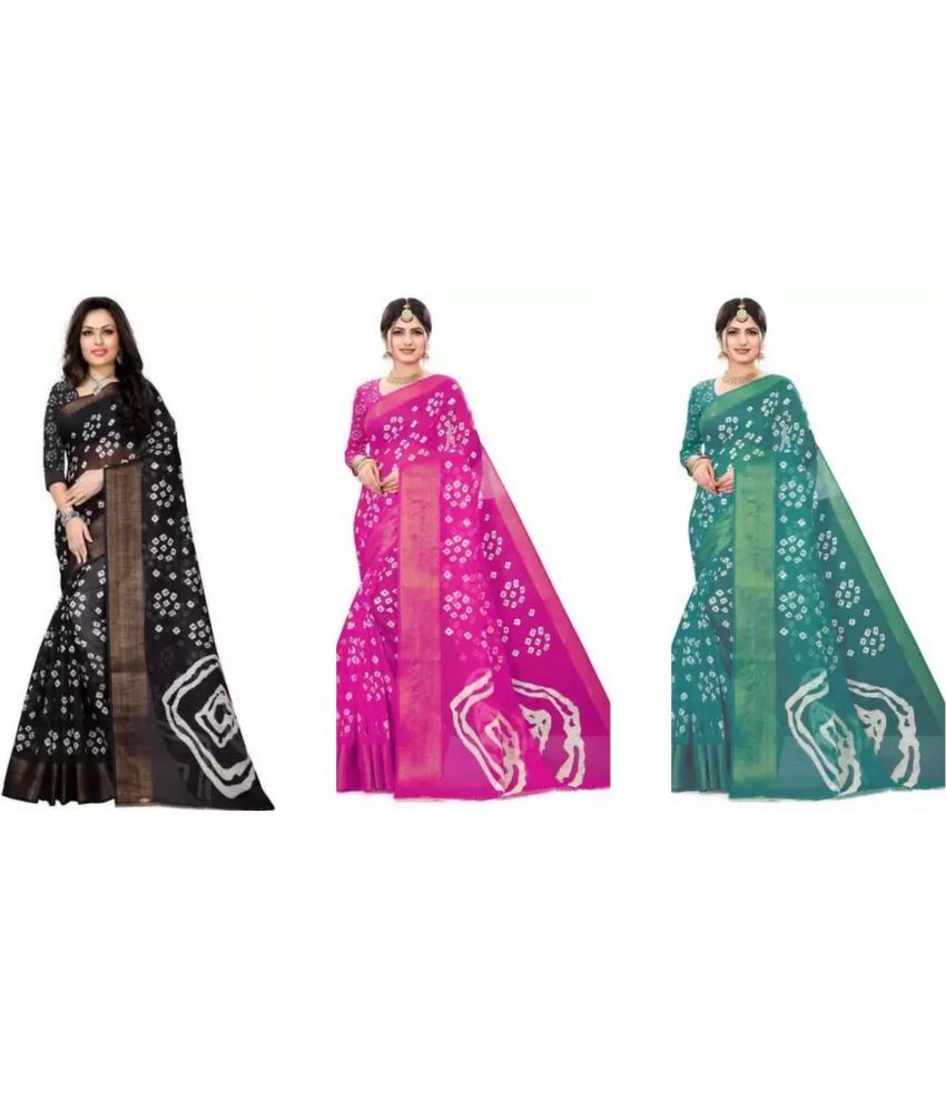     			RUNAYA NX Cotton Silk Printed Saree With Blouse Piece ( Multicolor , Pack of 3 )