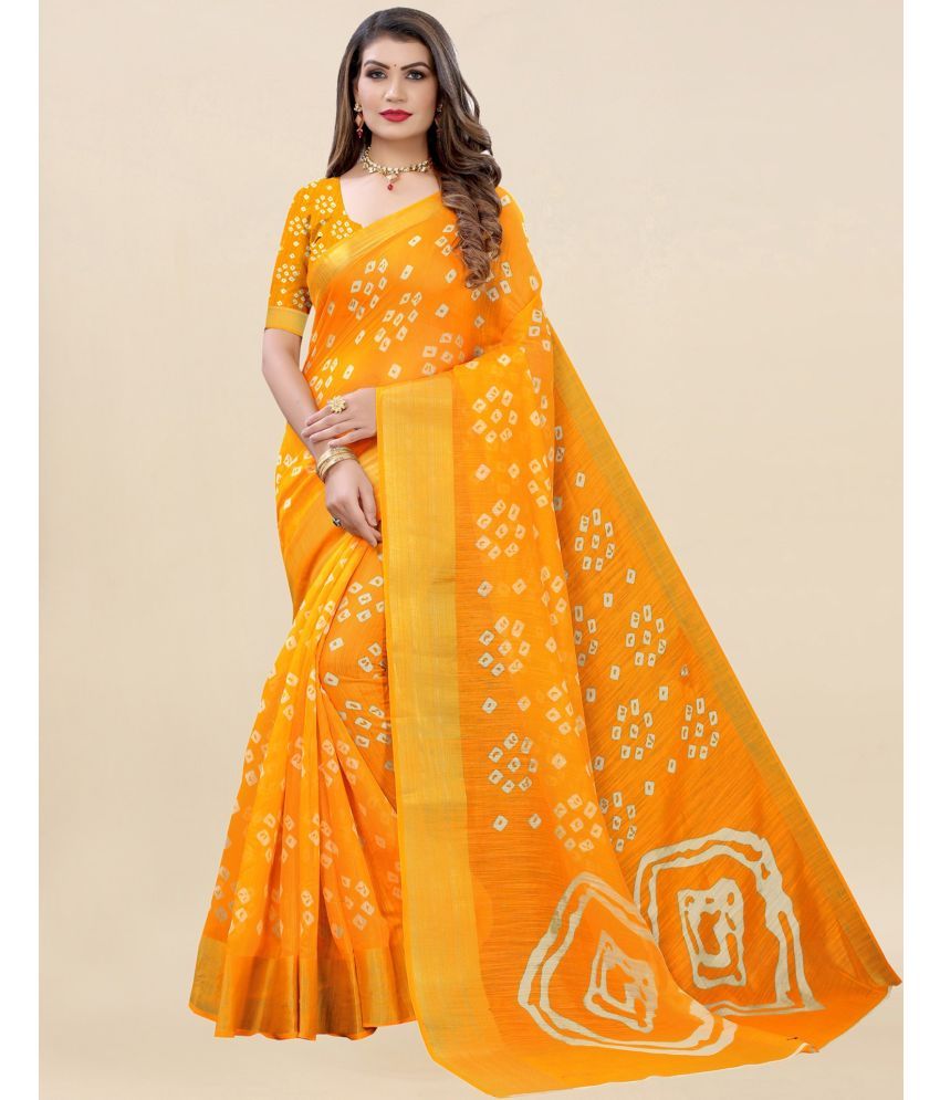     			RUNAYA NX Cotton Silk Printed Saree With Blouse Piece ( Yellow , Pack of 1 )