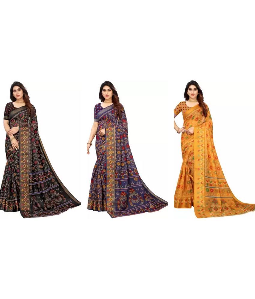     			RUNAYA NX Cotton Silk Printed Saree With Blouse Piece ( Multicolor , Pack of 3 )