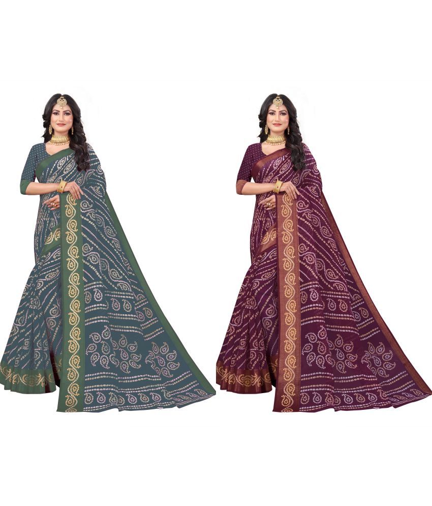     			RUNAYA NX Cotton Silk Printed Saree With Blouse Piece ( Multicolor , Pack of 2 )