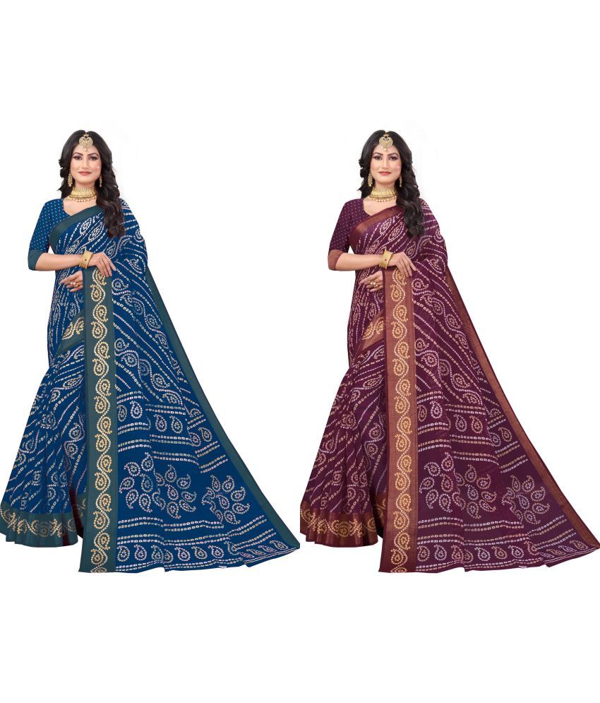     			RUNAYA NX Cotton Silk Printed Saree With Blouse Piece ( Multicolor , Pack of 2 )