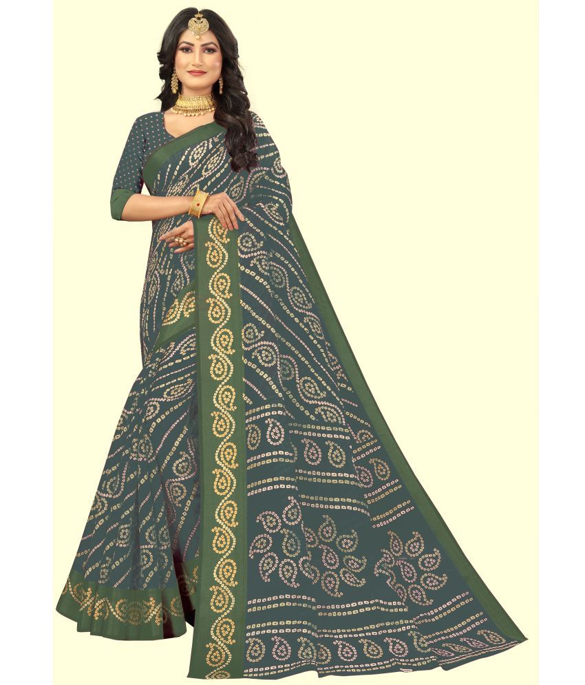     			RUNAYA NX Cotton Silk Printed Saree With Blouse Piece ( Grey , Pack of 1 )