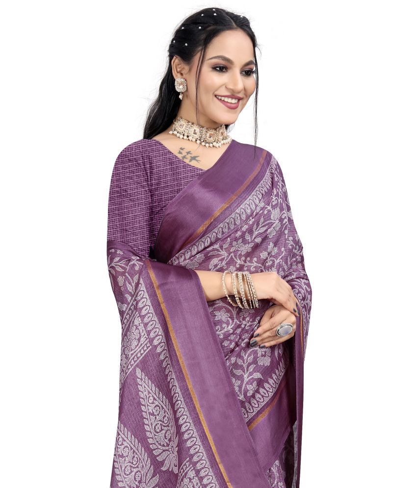     			RUNAYA NX Linen Printed Saree With Blouse Piece ( Pink , Pack of 1 )