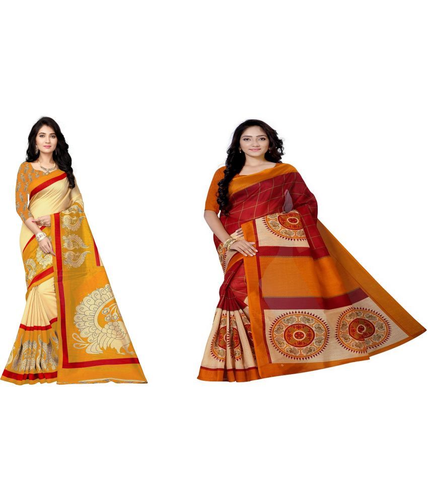     			RUNAYA NX Silk Blend Printed Saree With Blouse Piece ( Multicolor , Pack of 2 )