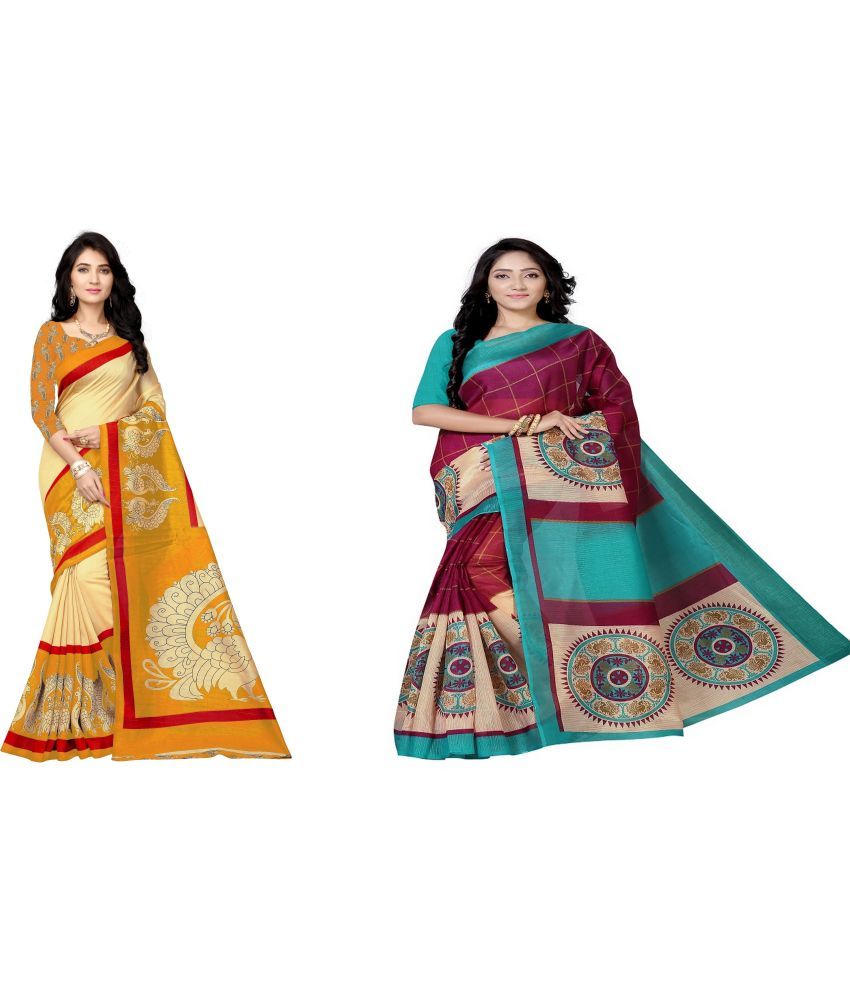     			RUNAYA NX Silk Blend Printed Saree With Blouse Piece ( Multicolor , Pack of 2 )